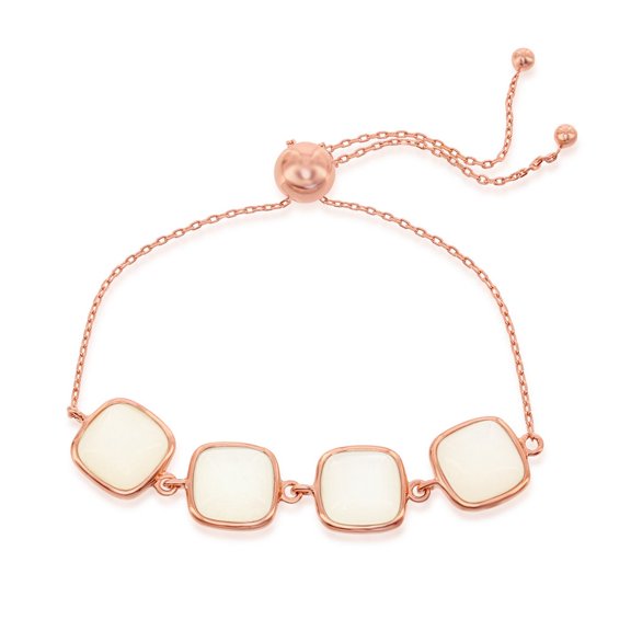 iJewelry2 Rose Gold Plated Sterling Silver Natural White Moonstones Adjustable Bolo Bracelet