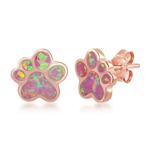 iJewelry2 Rose Gold Plated Sterling Silver Pink Inlay Opal Paw Print Stud Earrings