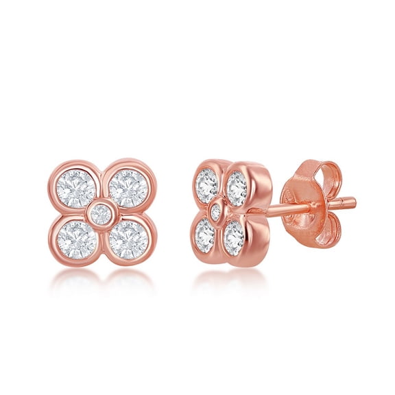 iJewelry2 Rose Gold Plated Sterling Silver Small Daisy Flower Clear CZ Stud Earrings