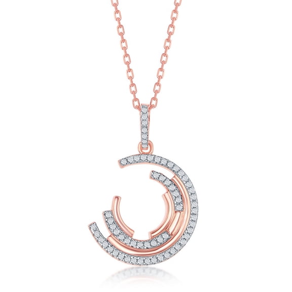 iJewelry2 Rose Gold Sterling Silver Minimalistic Crescent Moon Clear CZ Pendant Necklace