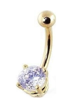 Round Cubic Zirconia Belly Ring Piercing Gold-tone Stainless Steel