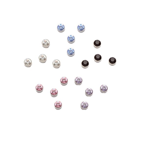 iJewelry2 Round Cut Crystals Stainless Steel Magnetic Stud Earrings in Assorted Colors 10 Pairs Package
