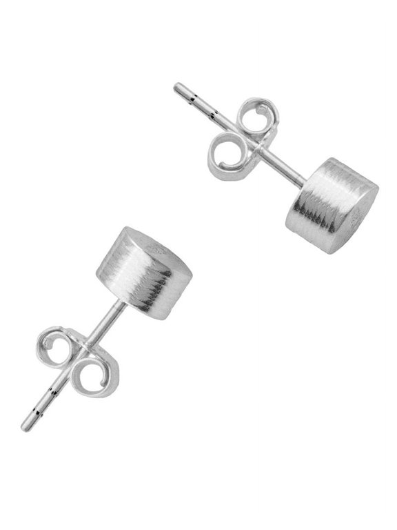 Round Tunnel Plug Post Silver-tone Stainless Steel Stud Earrings 5mm