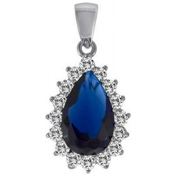 iJewelry2 Royal Wedding Classy Charm Drop Shape Blue and Clear CZ Sterling Silver Pendant