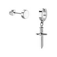thumbnail image 1 of iJewelry2 Silver Tone Stainless Steel Dangling Sword Dagger Small Helix Huggie Hoop and Illusion Plug Stud Earrings, 1 of 2