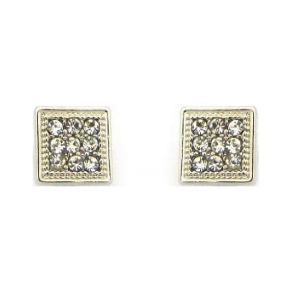 iJewelry2 Silver Tone Stainless Steel Magnetic Stud Earrings with Clear Square Pave CZ Encrusted 7mm