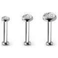 thumbnail image 1 of iJewelry2 Silver Tone Stainless Steel Screw Tragus Labret Posts Piercing with Clear Multi Crystals Ferido 3Pcs Set, 1 of 2