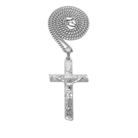 iJewelry2 Silver-tone Crucifix Cross Pendant Cuban Chain Necklace 20''