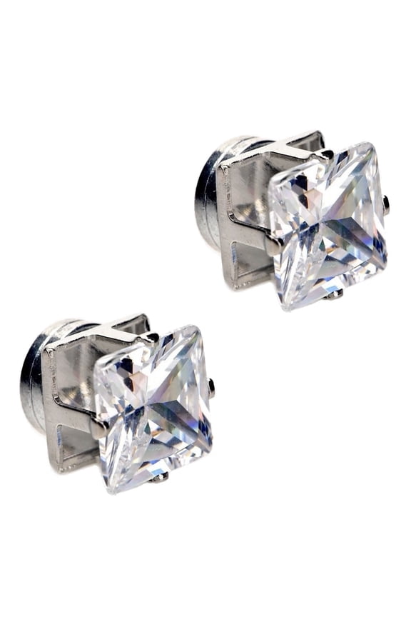 Square Princess Cut Clear CZ Stainless Steel Magnetic Stud Earrings 6mm