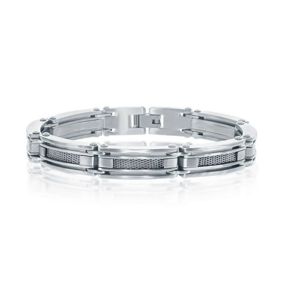 iJewelry2 Stainless Steel Matte and Polished Wire Mesh Design Biker Link Bracelet 8.5''
