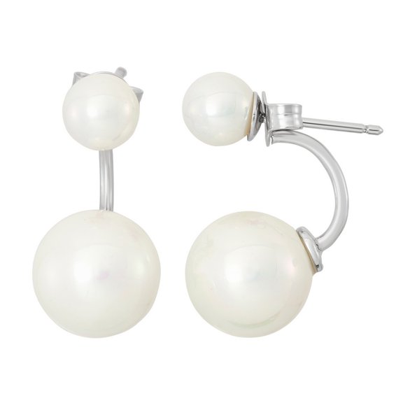 iJewelry2 Sterling Silver 10 mm Ear Cuff and 6 mm Stud White Pearl Front Back Earrings