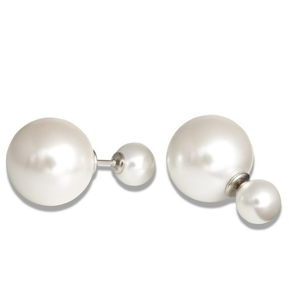 iJewelry2 Sterling Silver 8mm and 16mm White Pearl Front Back Stud Earrings
