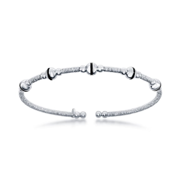 iJewelry2 Sterling Silver Bonded Platinum Beaded Wire Bangle Bracelet