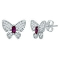 thumbnail image 1 of iJewelry2 Sterling Silver Butterfly Shaped Clear & Ruby CZ Stud Earrings, 1 of 3