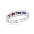 thumbnail image 1 of iJewelry2 Sterling Silver Channel Set Baguette Rainbow Multicolor and Clear CZ Border Band Ring Size 7, 1 of 2
