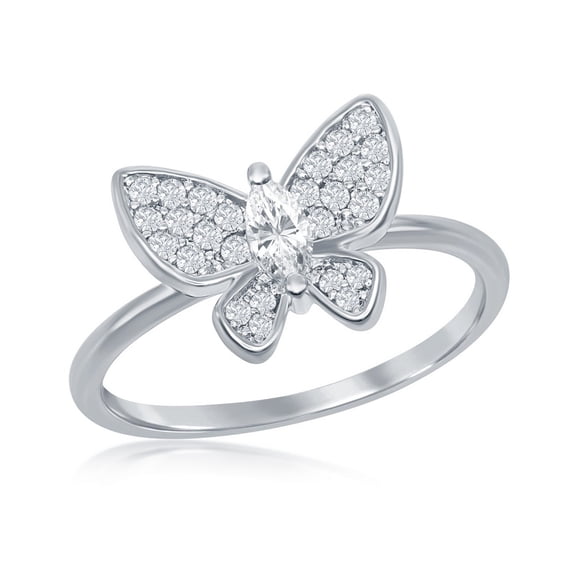 iJewelry2 Sterling Silver Clear CZ Butterfly Cocktail Ring Size 5