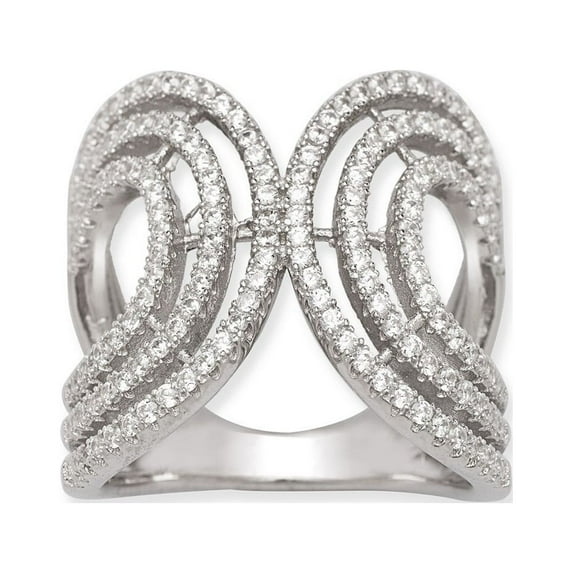 iJewelry2 Sterling Silver Clear CZ Circles Design Large Double Open Ring Size 9