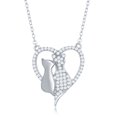 thumbnail image 1 of iJewelry2 Sterling Silver Clear CZ Open Heart with Two Center Hugging Kitten Cats Pendant Necklace, 1 of 3
