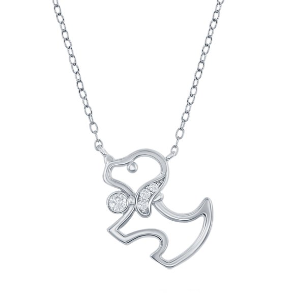 iJewelry2 Sterling Silver Clear CZ Standing Doggy Pendant Necklace