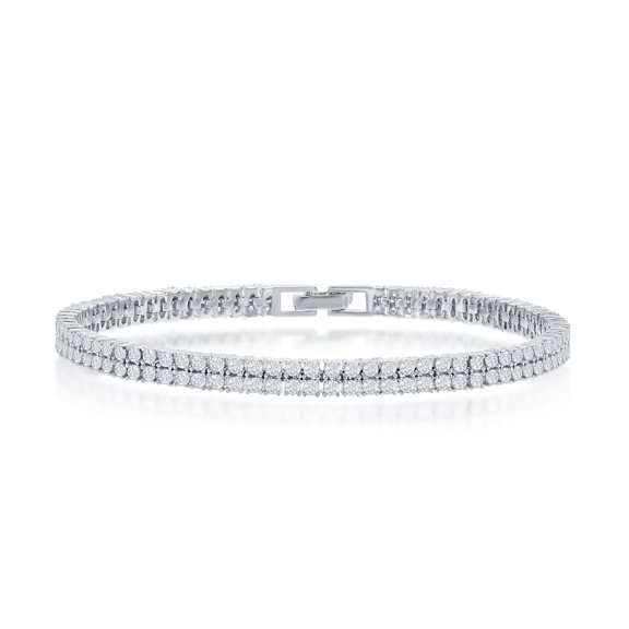 iJewelry2 Sterling Silver Double Row 4-prong Clear CZ Bridal Tennis Bracelet