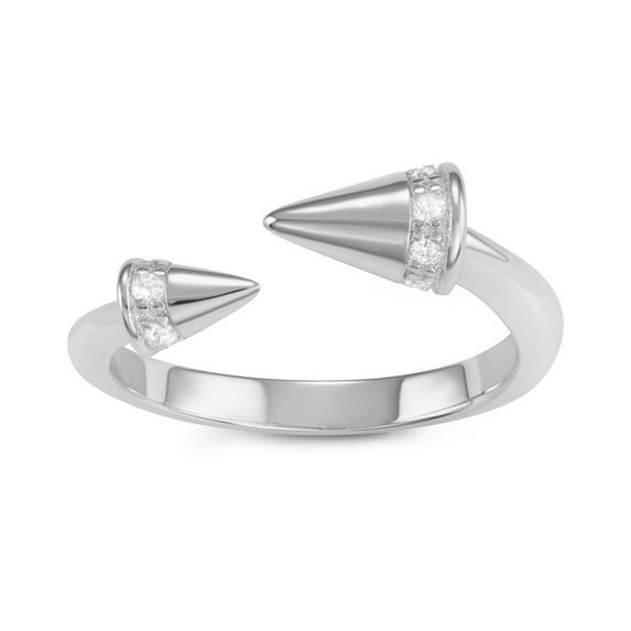 iJewelry2 Sterling Silver Double Spike Clear CZ Open Ring Size 6