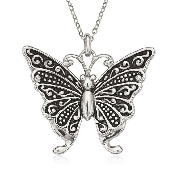 iJewelry2 Sterling Silver Fancy Oxidized Butterfly Pendant Chain Necklace