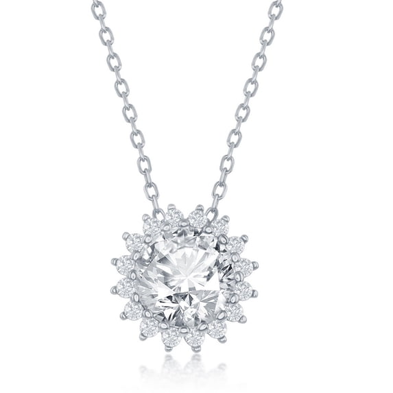 iJewelry2 Sterling Silver Halo CZ Rose Flower Pendant Necklace