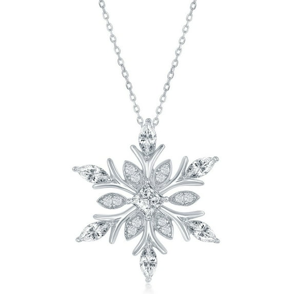 iJewelry2 Sterling Silver Leaf Shape CZ Hidden Bail Stylish Snowflake Pendant Necklace