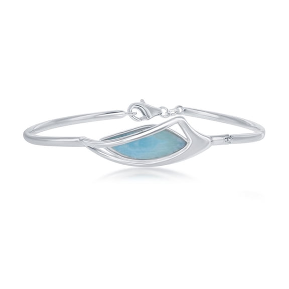 iJewelry2 Sterling Silver Marquise Shaped Larimar Stone Beach Style Bangle Bracelet