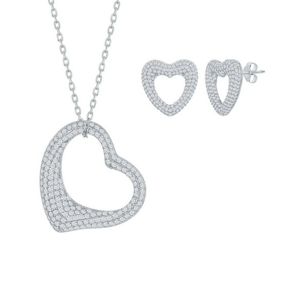 iJewelry2 Sterling Silver Micro Pave CZ Heart Shape Necklace and Earrings Set