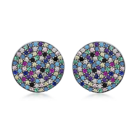 iJewelry2 Sterling Silver Micro-pave Rainbow Multi-Color CZ Stud Earrings