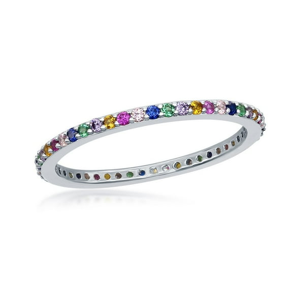 iJewelry2 Sterling Silver Rainbow Multicolor Round CZ Thin Band Ring Size 5