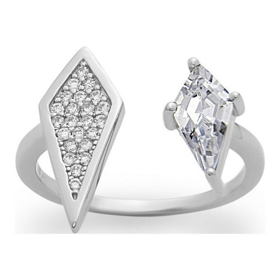 iJewelry2 Sterling Silver Rhombus Shape with Large CZ Diamond Shaped Open Ring Size 6