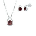 thumbnail image 1 of iJewelry2 Sterling Silver Round Garnet Stone Drop Shaped Necklace and Earrings Set, 1 of 5