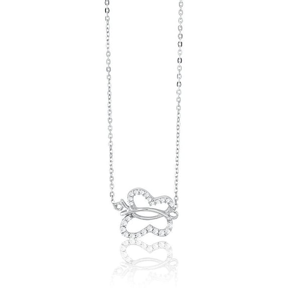 iJewelry2 Sterling Silver Sideways CZ Butterfly Pendant Necklace 17''