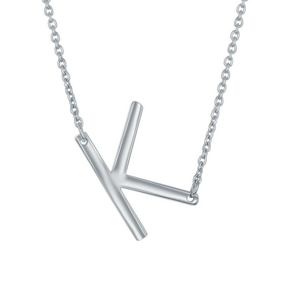 iJewelry2 Sterling Silver Sideways Letter K Initial Pendant Chain Necklace 18''