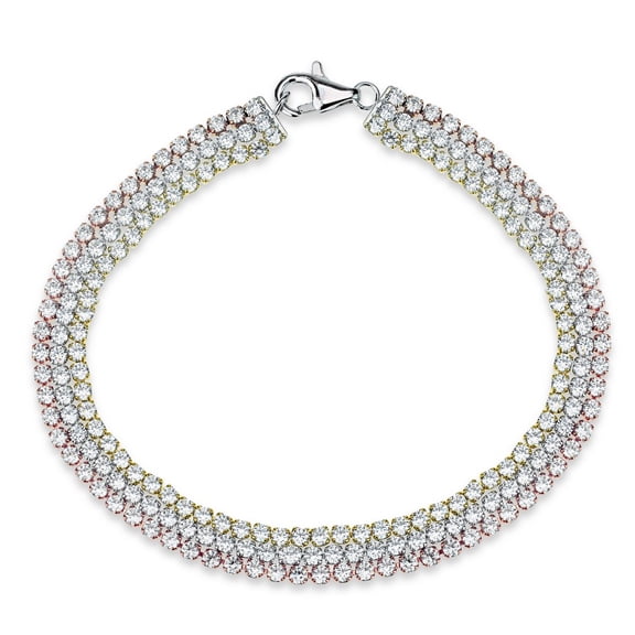 iJewelry2 Sterling Silver Triple Row Tri-colored CZ Tennis Bracelet