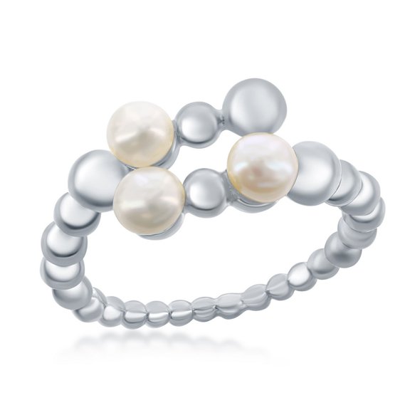 iJewelry2 Sterling Silver White Pearl and Beaded Open Ring Size 6