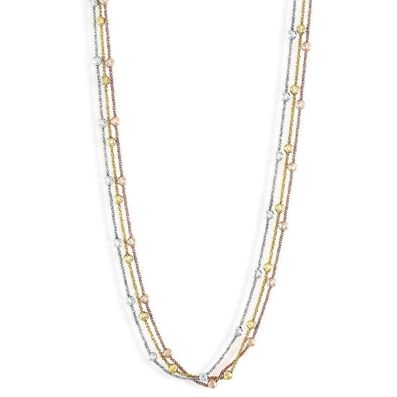 iJewelry2 Tri-color Sterling Silver Diamond-cut Beads Triple Strand Chain Necklace 17''