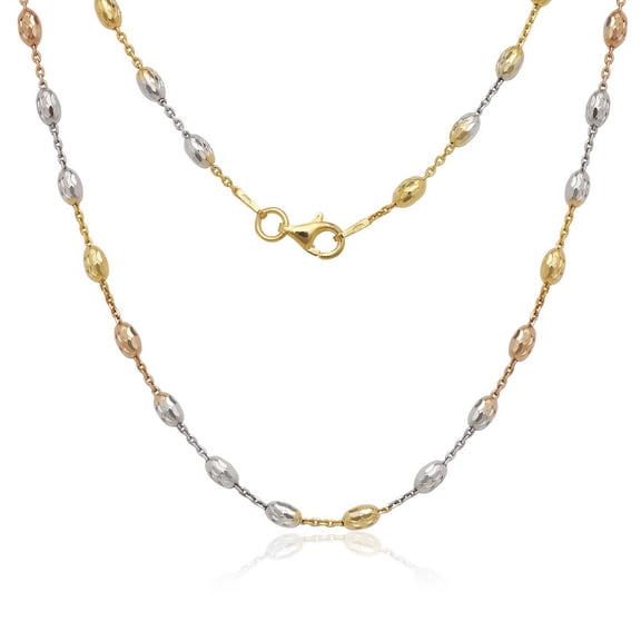 iJewelry2 Tri-color Sterling Silver Diamond-cut Moon Oval Beaded Chain Necklace 30''