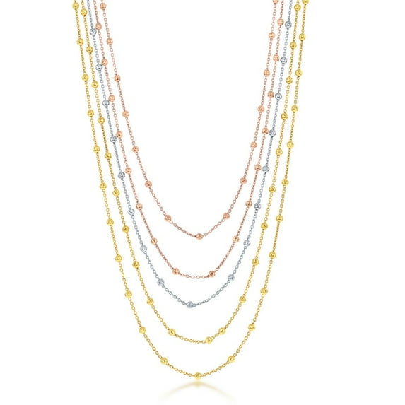 iJewelry2 Tri-color Sterling Silver Graduating Multi Strand Beaded Chain Necklace 17'' + 1''