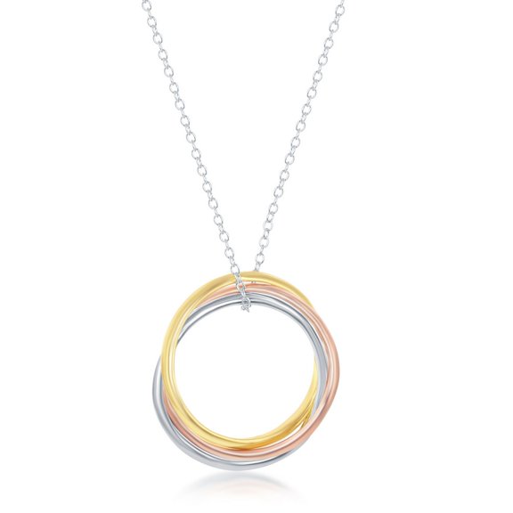 iJewelry2 Tri-color Sterling Silver Triple Open Circles Pendant Necklace 16'' + 2''