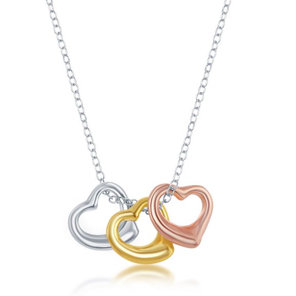 iJewelry2 Tri-color Sterling Silver Triple Open Puffed Hearts Pendant Necklace 16'' + 2''