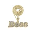 thumbnail image 1 of iJewelry2 Urban BOSS Script Pendant with Crystals Encrusted Gold-tone Rope Chain Necklace, 1 of 3