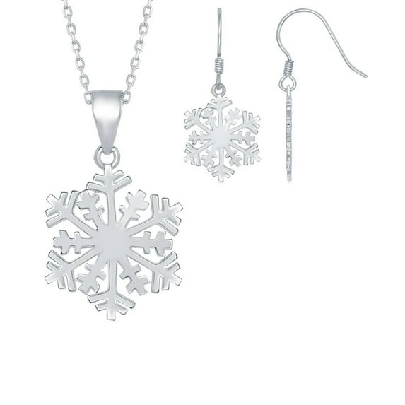 iJewlery2 Sterling Silver Snowflake Shape Necklace and Earrings Set