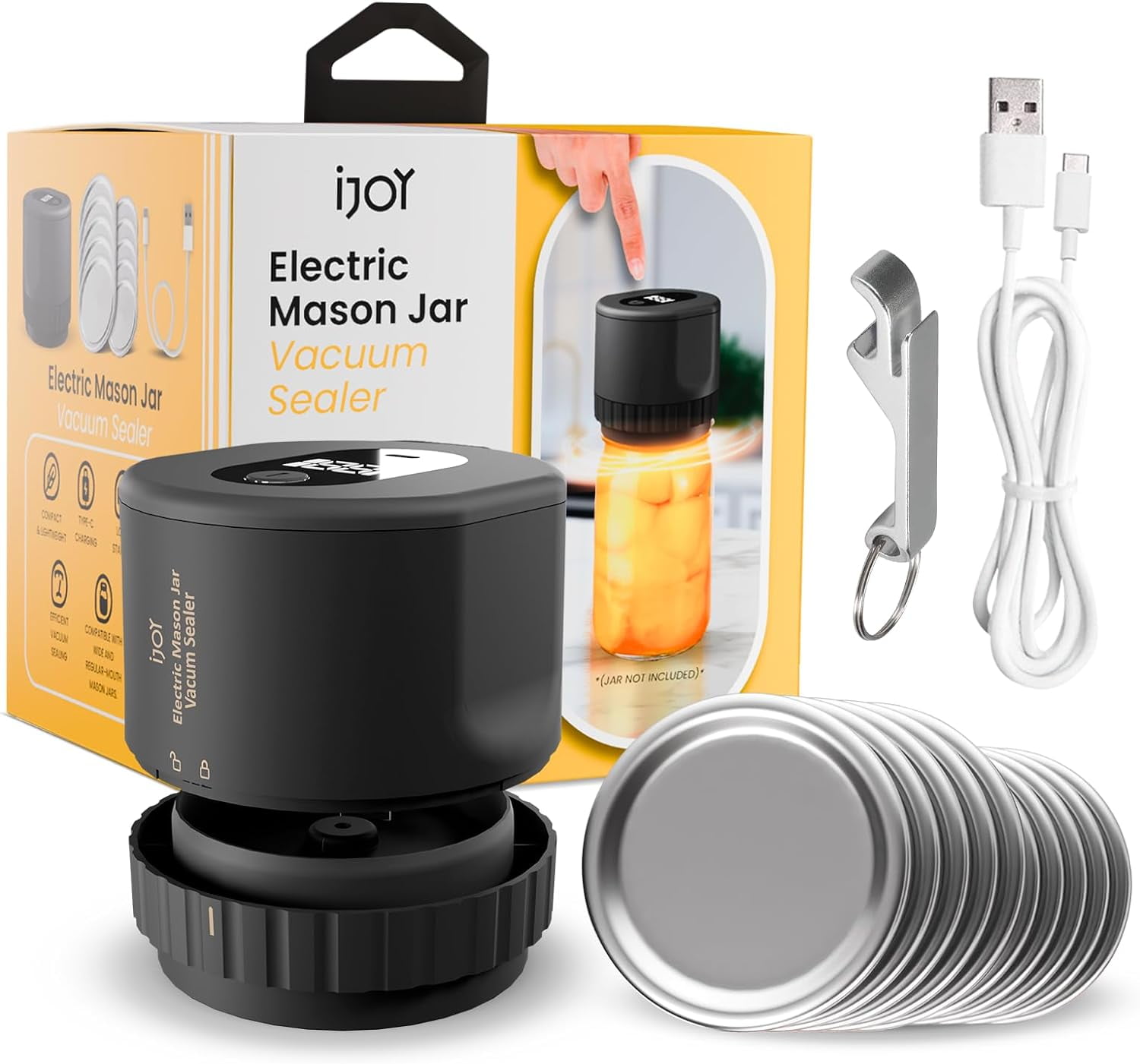iJoy Electric Mason Jar Vacuum Sealer, Cordless Vacuum Sealer Kit for