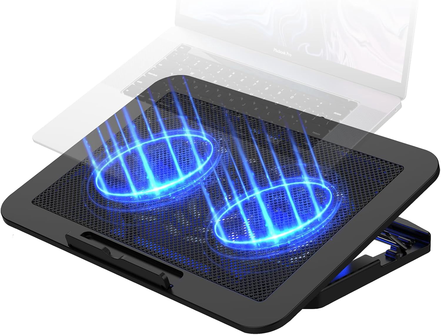 Laptop Cooling Pad for up to 17" Laptops | Quiet, Portable, Metal Mesh Surface, Dual 1400 RPM Fans| Adjustable Height Stand & USB Ports- Gaming Desk or Lap