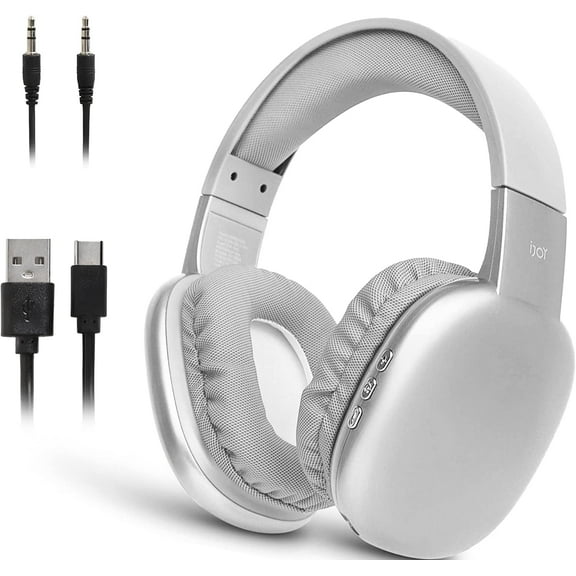 iJoy Ultra Wireless Headset with Microphone, 10-Hour Playtime, SD Card Slot, Backup Wired Option – Silver