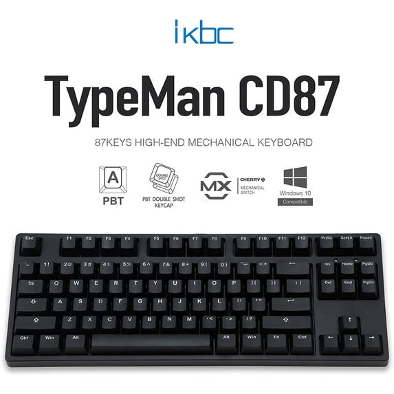 iKBC CD87 v2 Mechanical Keyboard with Cherry MX Clear Switch for Windows and Mac, Full Size Ergonomic Keyboard with PBT Double Shot Keycaps for Desktop, 87-Key, Black, ANSI/US
