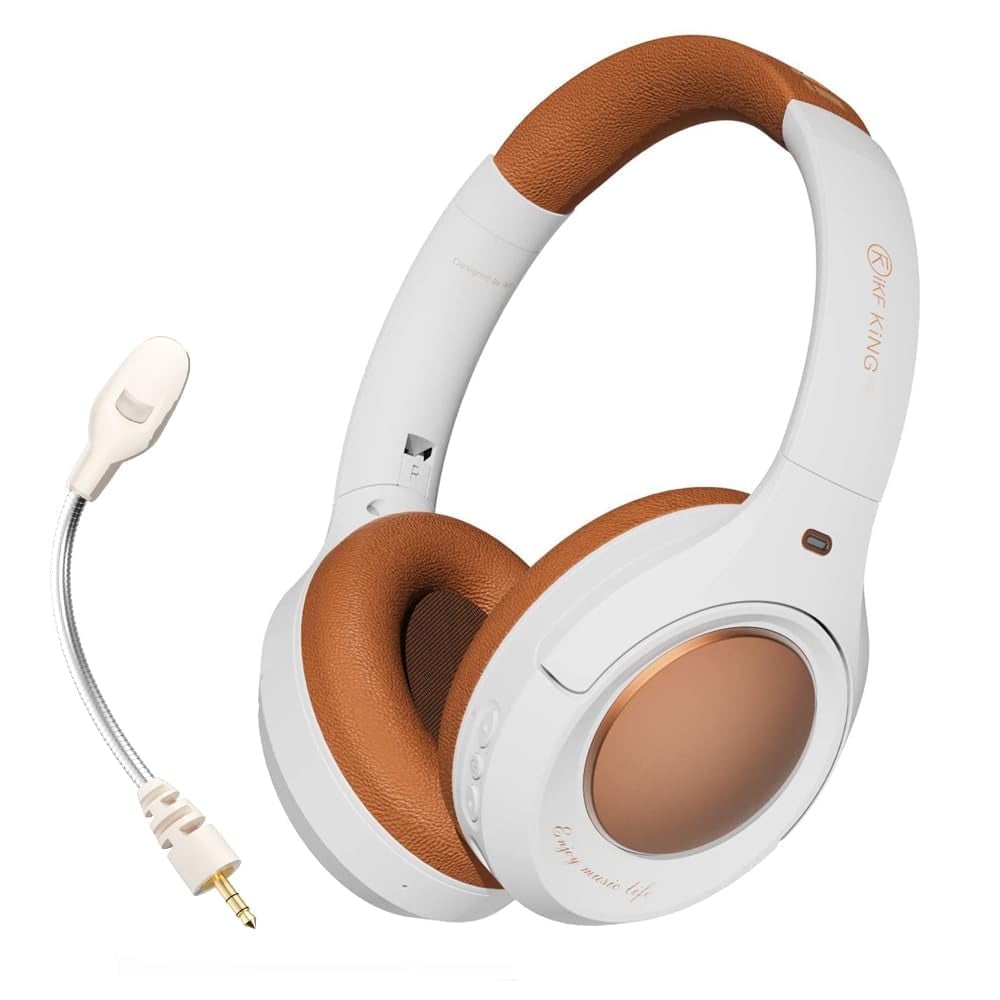 iKF King Pro Hybrid Active Noise Cancelling Headphones Hi Res Sound Deep Bass Up to 125H Playtime Bluetooth 5.3 Wireless Headset with Mic Multipoint Connection Vintage White Walmart